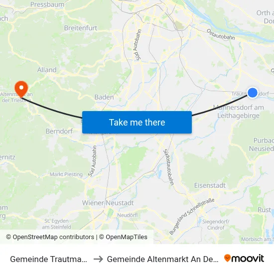 Gemeinde Trautmannsdorf to Gemeinde Altenmarkt An Der Triesting map
