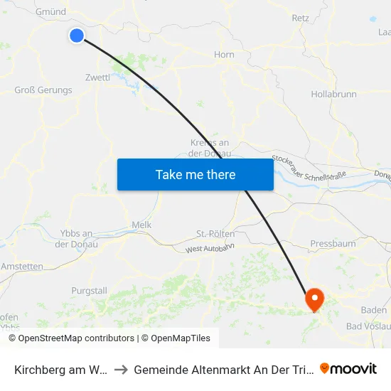 Kirchberg am Walde to Gemeinde Altenmarkt An Der Triesting map