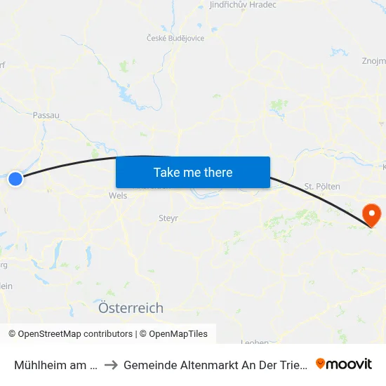Mühlheim am Inn to Gemeinde Altenmarkt An Der Triesting map