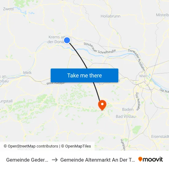 Gemeinde Gedersdorf to Gemeinde Altenmarkt An Der Triesting map