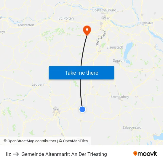 Ilz to Gemeinde Altenmarkt An Der Triesting map
