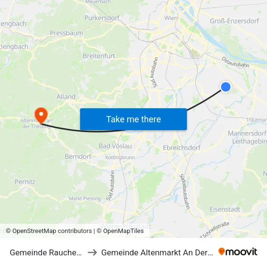 Gemeinde Rauchenwarth to Gemeinde Altenmarkt An Der Triesting map