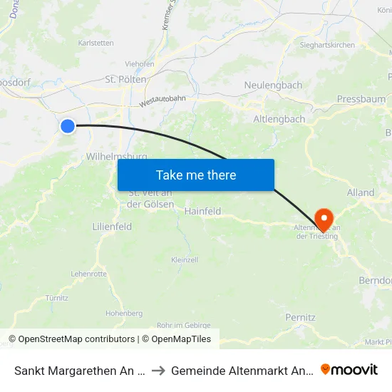 Sankt Margarethen An Der Sierning to Gemeinde Altenmarkt An Der Triesting map