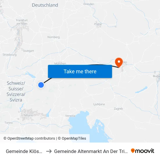 Gemeinde Klösterle to Gemeinde Altenmarkt An Der Triesting map