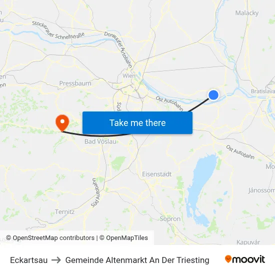 Eckartsau to Gemeinde Altenmarkt An Der Triesting map