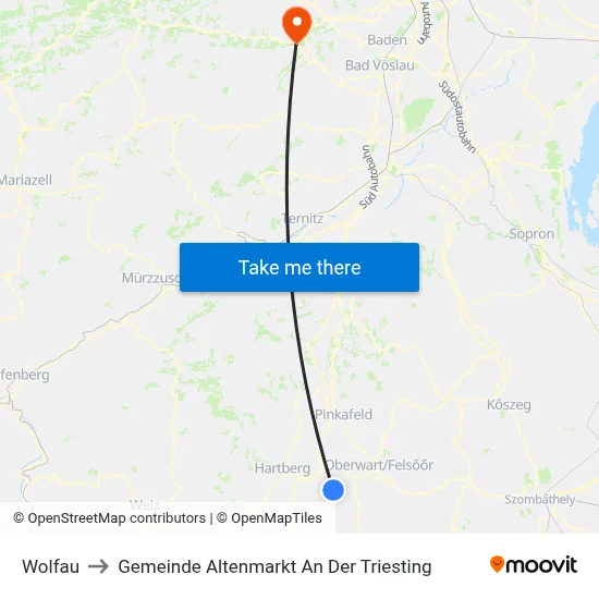 Wolfau to Gemeinde Altenmarkt An Der Triesting map