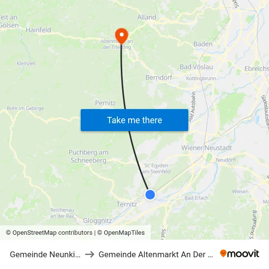 Gemeinde Neunkirchen to Gemeinde Altenmarkt An Der Triesting map
