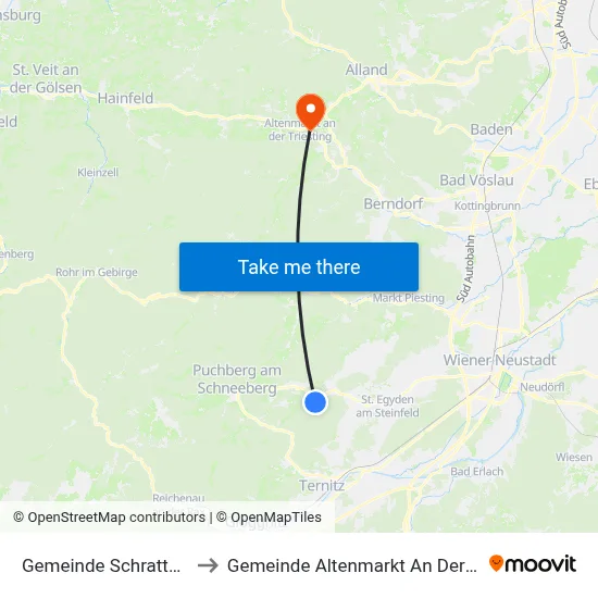 Gemeinde Schrattenbach to Gemeinde Altenmarkt An Der Triesting map
