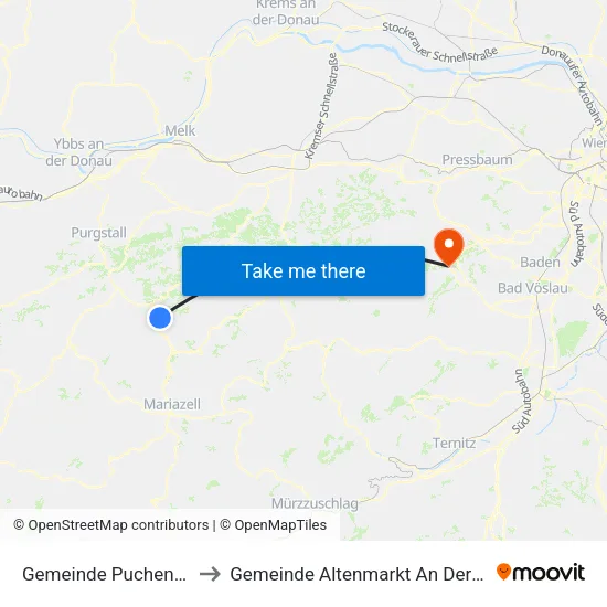 Gemeinde Puchenstuben to Gemeinde Altenmarkt An Der Triesting map