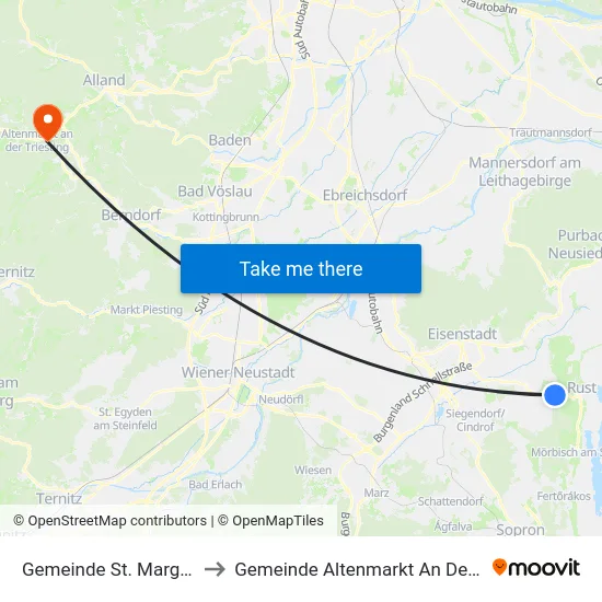 Gemeinde St. Margarethen to Gemeinde Altenmarkt An Der Triesting map