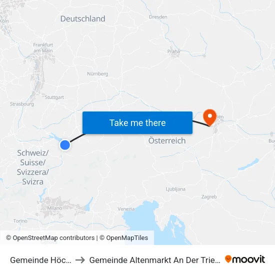 Gemeinde Höchst to Gemeinde Altenmarkt An Der Triesting map
