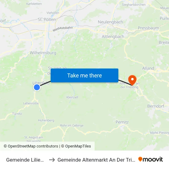 Gemeinde Lilienfeld to Gemeinde Altenmarkt An Der Triesting map
