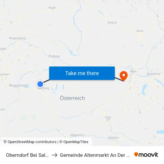 Oberndorf Bei Salzburg to Gemeinde Altenmarkt An Der Triesting map