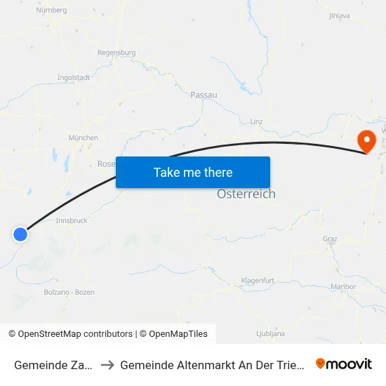 Gemeinde Zams to Gemeinde Altenmarkt An Der Triesting map