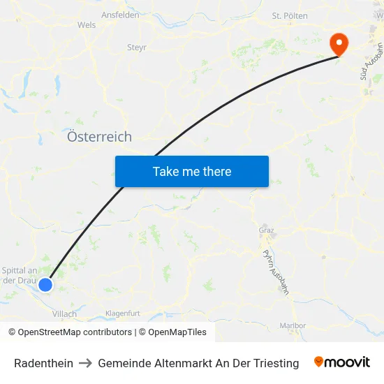 Radenthein to Gemeinde Altenmarkt An Der Triesting map