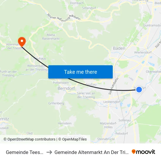 Gemeinde Teesdorf to Gemeinde Altenmarkt An Der Triesting map