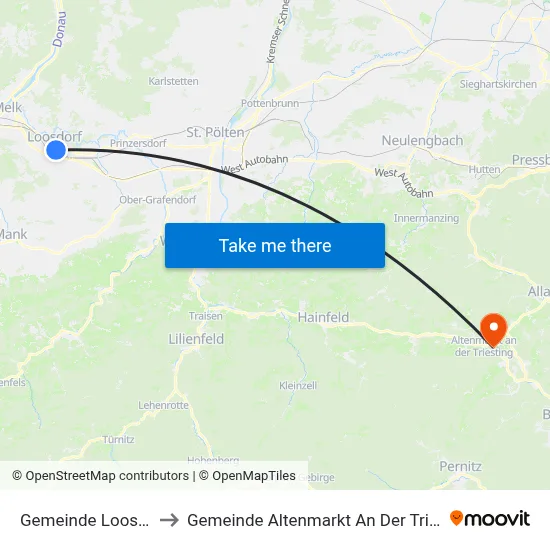 Gemeinde Loosdorf to Gemeinde Altenmarkt An Der Triesting map