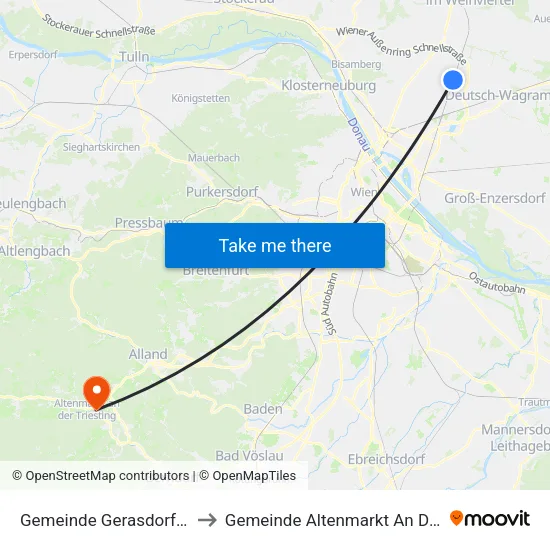 Gemeinde Gerasdorf Bei Wien to Gemeinde Altenmarkt An Der Triesting map
