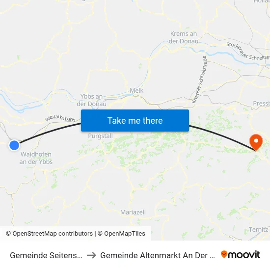 Gemeinde Seitenstetten to Gemeinde Altenmarkt An Der Triesting map