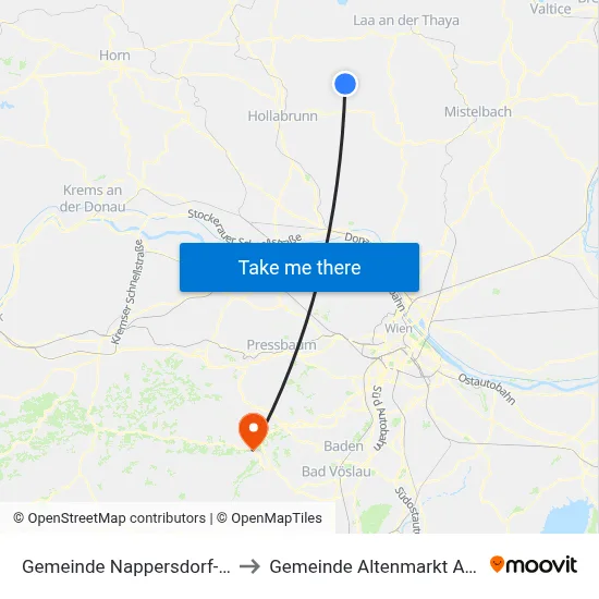 Gemeinde Nappersdorf-Kammersdorf to Gemeinde Altenmarkt An Der Triesting map