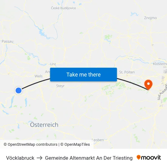 Vöcklabruck to Gemeinde Altenmarkt An Der Triesting map