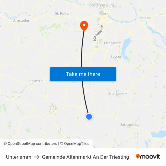 Unterlamm to Gemeinde Altenmarkt An Der Triesting map