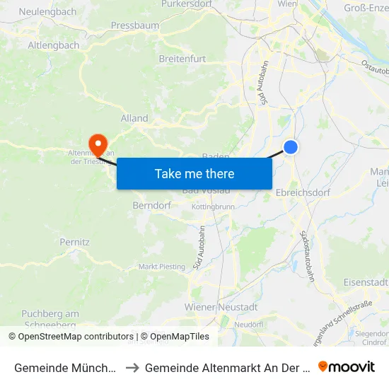 Gemeinde Münchendorf to Gemeinde Altenmarkt An Der Triesting map