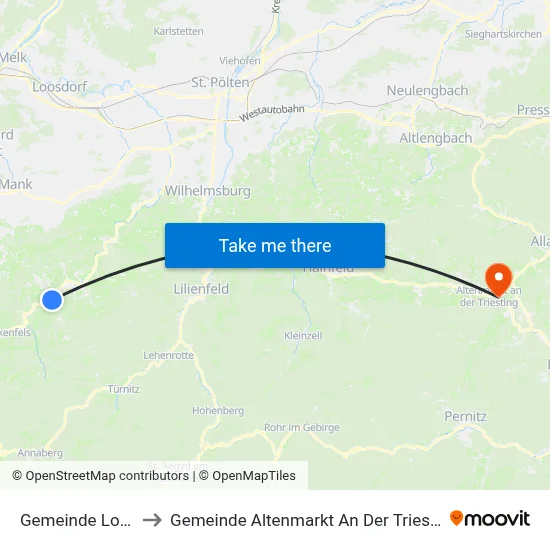 Gemeinde Loich to Gemeinde Altenmarkt An Der Triesting map