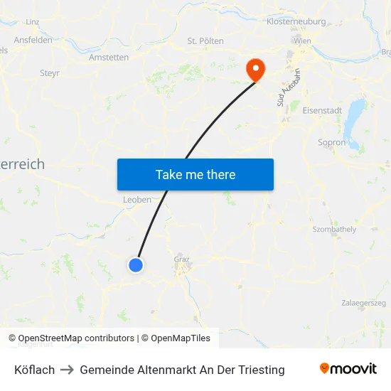 Köflach to Gemeinde Altenmarkt An Der Triesting map