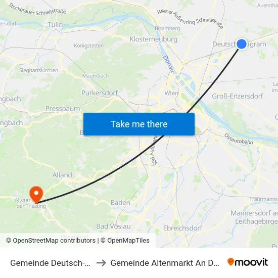 Gemeinde Deutsch-Wagram to Gemeinde Altenmarkt An Der Triesting map