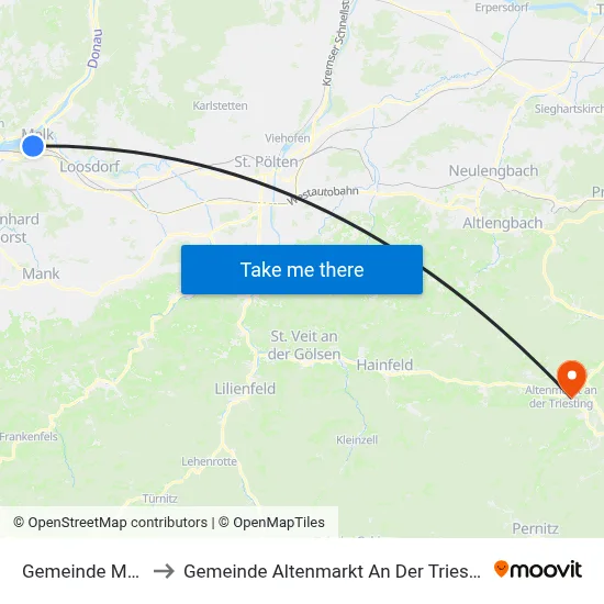 Gemeinde Melk to Gemeinde Altenmarkt An Der Triesting map