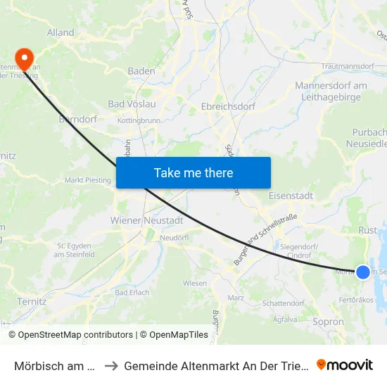 Mörbisch am See to Gemeinde Altenmarkt An Der Triesting map
