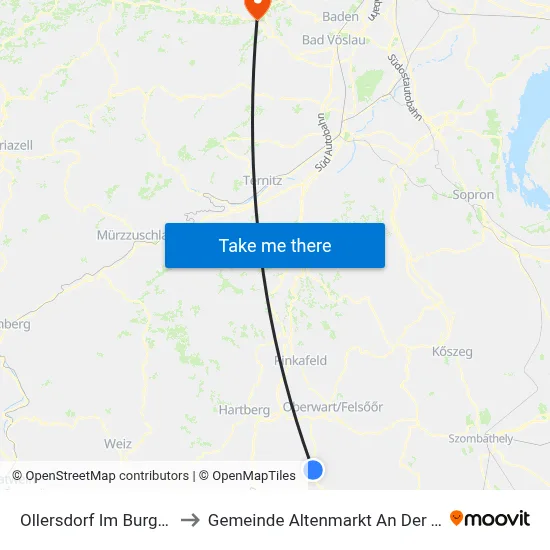 Ollersdorf Im Burgenland to Gemeinde Altenmarkt An Der Triesting map