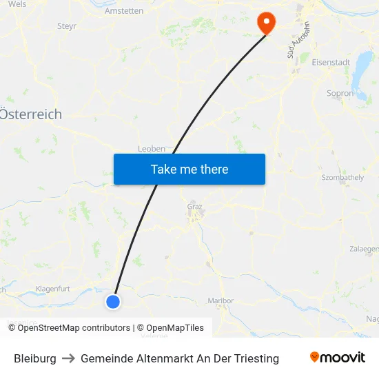 Bleiburg to Gemeinde Altenmarkt An Der Triesting map