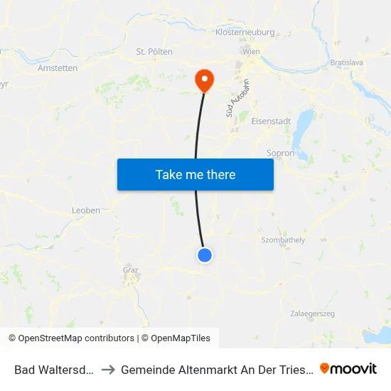 Bad Waltersdorf to Gemeinde Altenmarkt An Der Triesting map