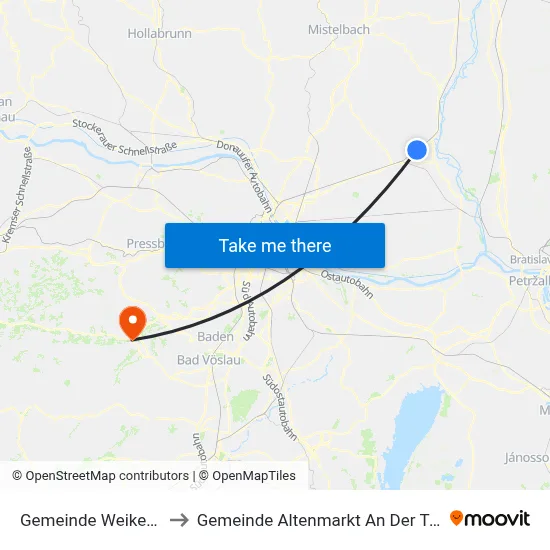 Gemeinde Weikendorf to Gemeinde Altenmarkt An Der Triesting map