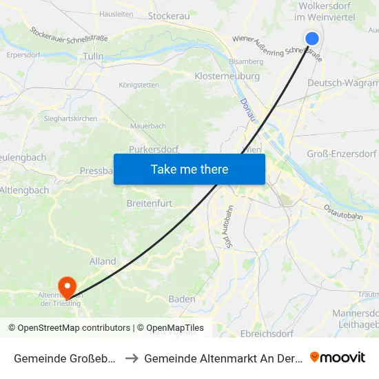 Gemeinde Großebersdorf to Gemeinde Altenmarkt An Der Triesting map