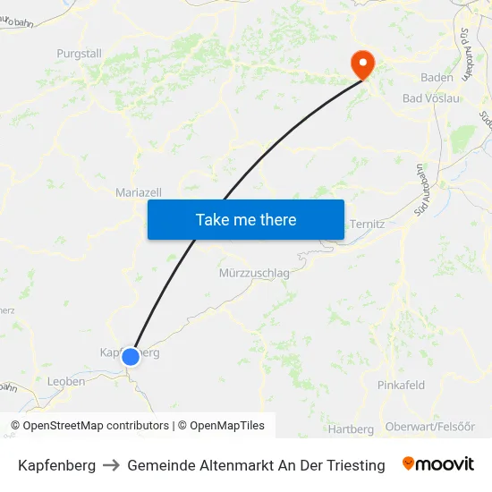 Kapfenberg to Gemeinde Altenmarkt An Der Triesting map