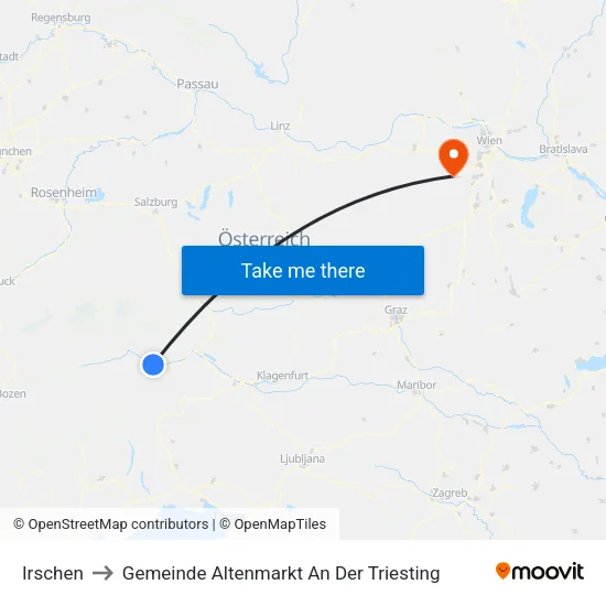 Irschen to Gemeinde Altenmarkt An Der Triesting map