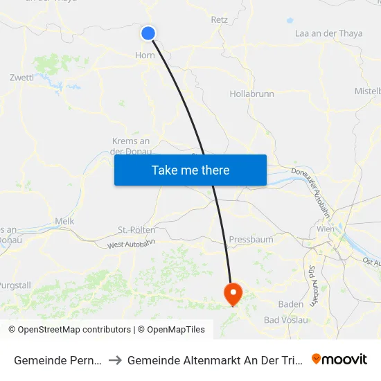 Gemeinde Pernegg to Gemeinde Altenmarkt An Der Triesting map