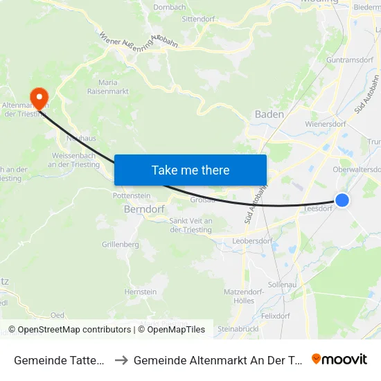 Gemeinde Tattendorf to Gemeinde Altenmarkt An Der Triesting map