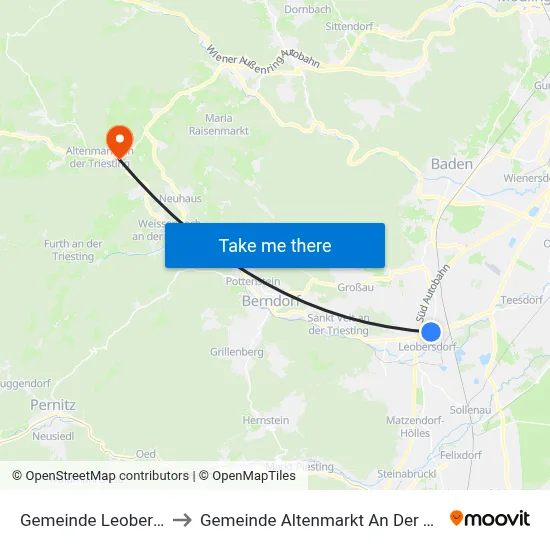 Gemeinde Leobersdorf to Gemeinde Altenmarkt An Der Triesting map