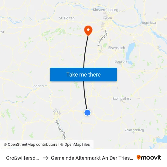 Großwilfersdorf to Gemeinde Altenmarkt An Der Triesting map