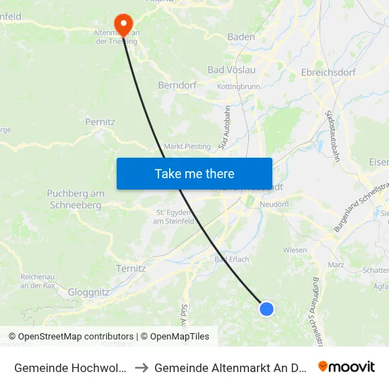 Gemeinde Hochwolkersdorf to Gemeinde Altenmarkt An Der Triesting map