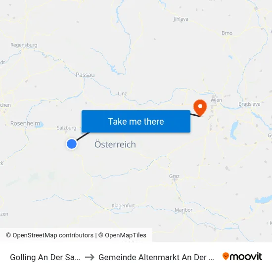 Golling An Der Salzach to Gemeinde Altenmarkt An Der Triesting map