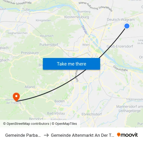 Gemeinde Parbasdorf to Gemeinde Altenmarkt An Der Triesting map