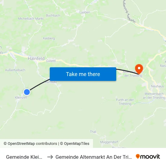 Gemeinde Kleinzell to Gemeinde Altenmarkt An Der Triesting map