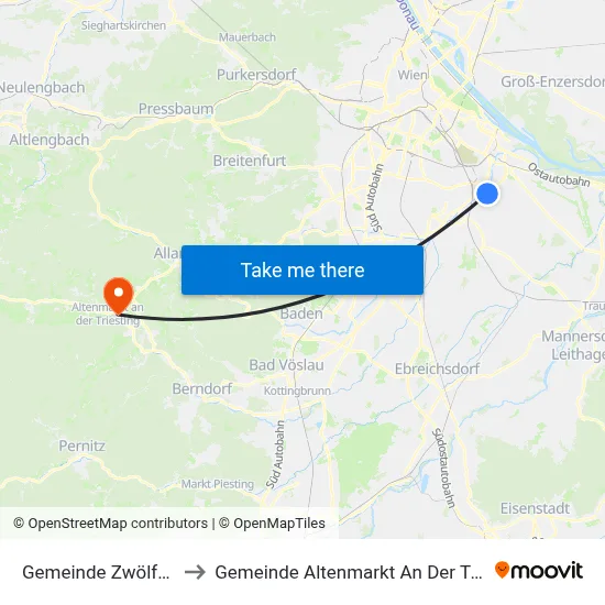Gemeinde Zwölfaxing to Gemeinde Altenmarkt An Der Triesting map