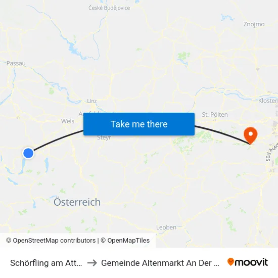 Schörfling am Attersee to Gemeinde Altenmarkt An Der Triesting map