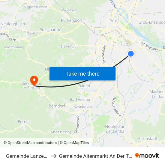 Gemeinde Lanzendorf to Gemeinde Altenmarkt An Der Triesting map